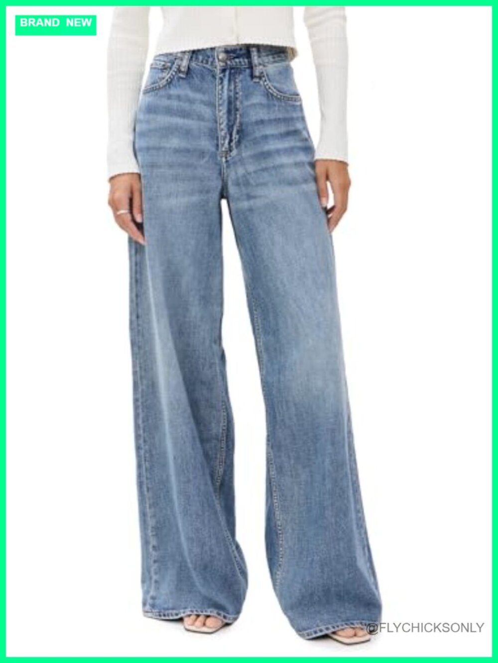 High Rise Wide Leg Jeans Loose Fit Lightweight Non-Stretch Denim Puddle Hem
